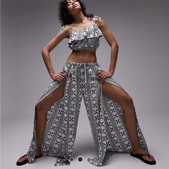 Topshop Pants - Topshop Embroidered Beach Set in Monochrome